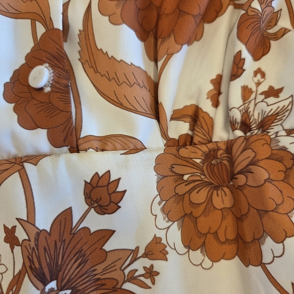 SHEIN White Brown Floral V Neck Ruffle Hem Long Sleeve Dress Western Boho Small - Picture 7 of 14